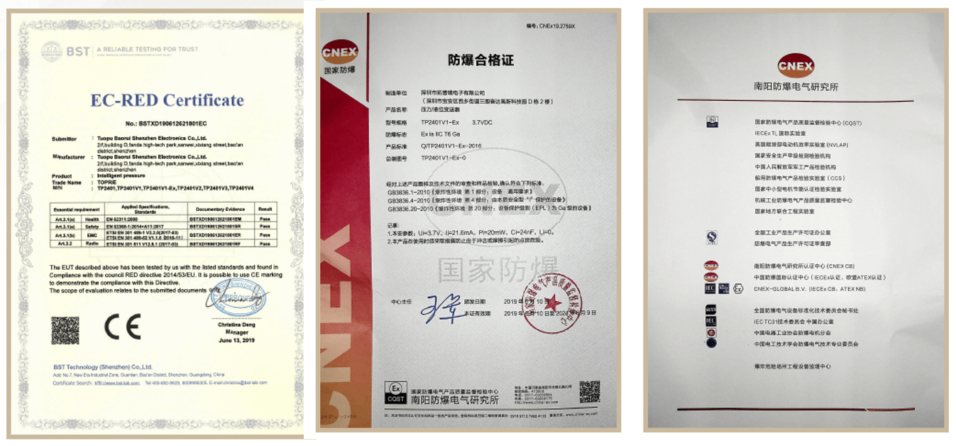 無(wú)線壓力表資質(zhì)證書(shū)展示